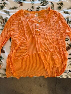 We The Free Orange Striped Button Henley Top